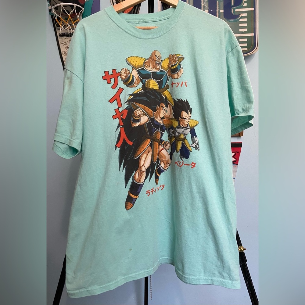 Dragon Ball Z Mens T-Shirt - Vegeta & Saiyans Attacking Over Kanji